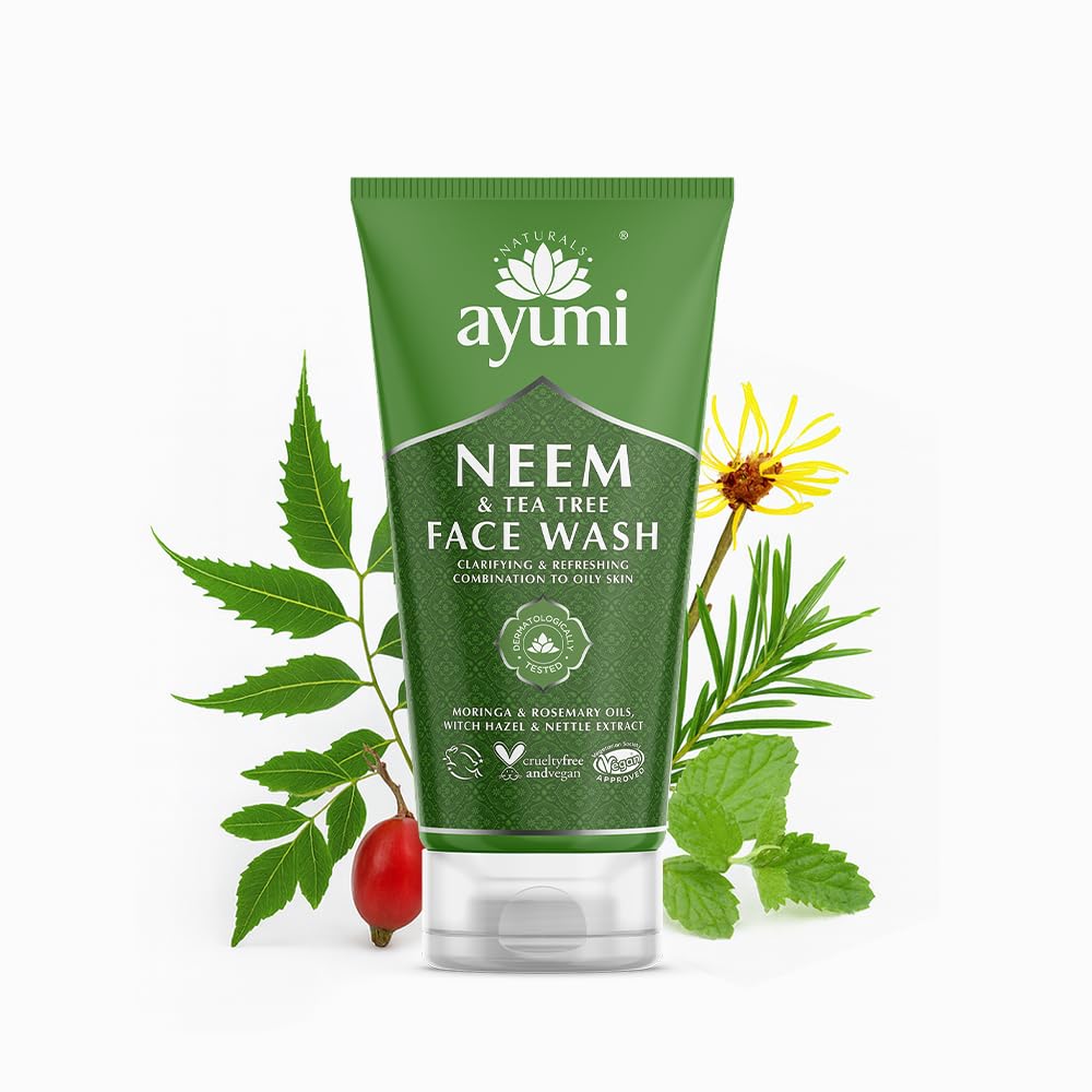 61mFBz5t37L._SL1000_ Ayumi Neem & Tea Tree Face Wash. Vegan, Cruelty-Free, Dermatologically Tested, 1 x 150 ml - Image 1